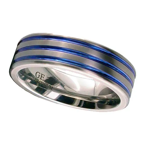Zirconium Ring with 3 Anodised Coloured Grooves